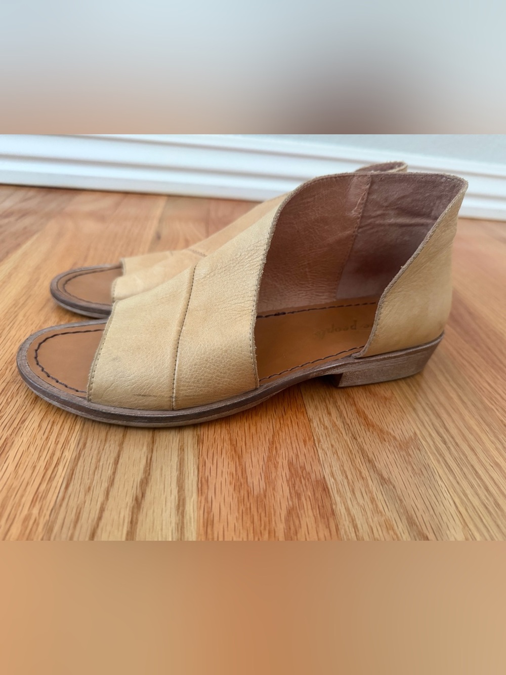 Free People Leather D’Orsay Peep Toe Flats Tan Made in Spain EU 38